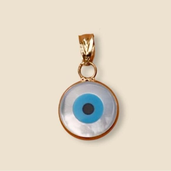 14k Real Gold evil eye white Pendant | Birthday gift | lucky charm | Birthday | - Picture 2 of 3